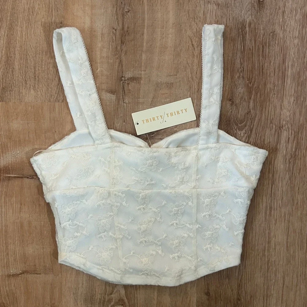 Thirty/Thirty LA Womens Lace Corset Crop Top Off White S Small New Floral